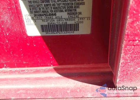 2012 Nissan Sentra 2.0 Sr z USA, uszkodzony, nr VIN 3N1AB6AP6CL654640